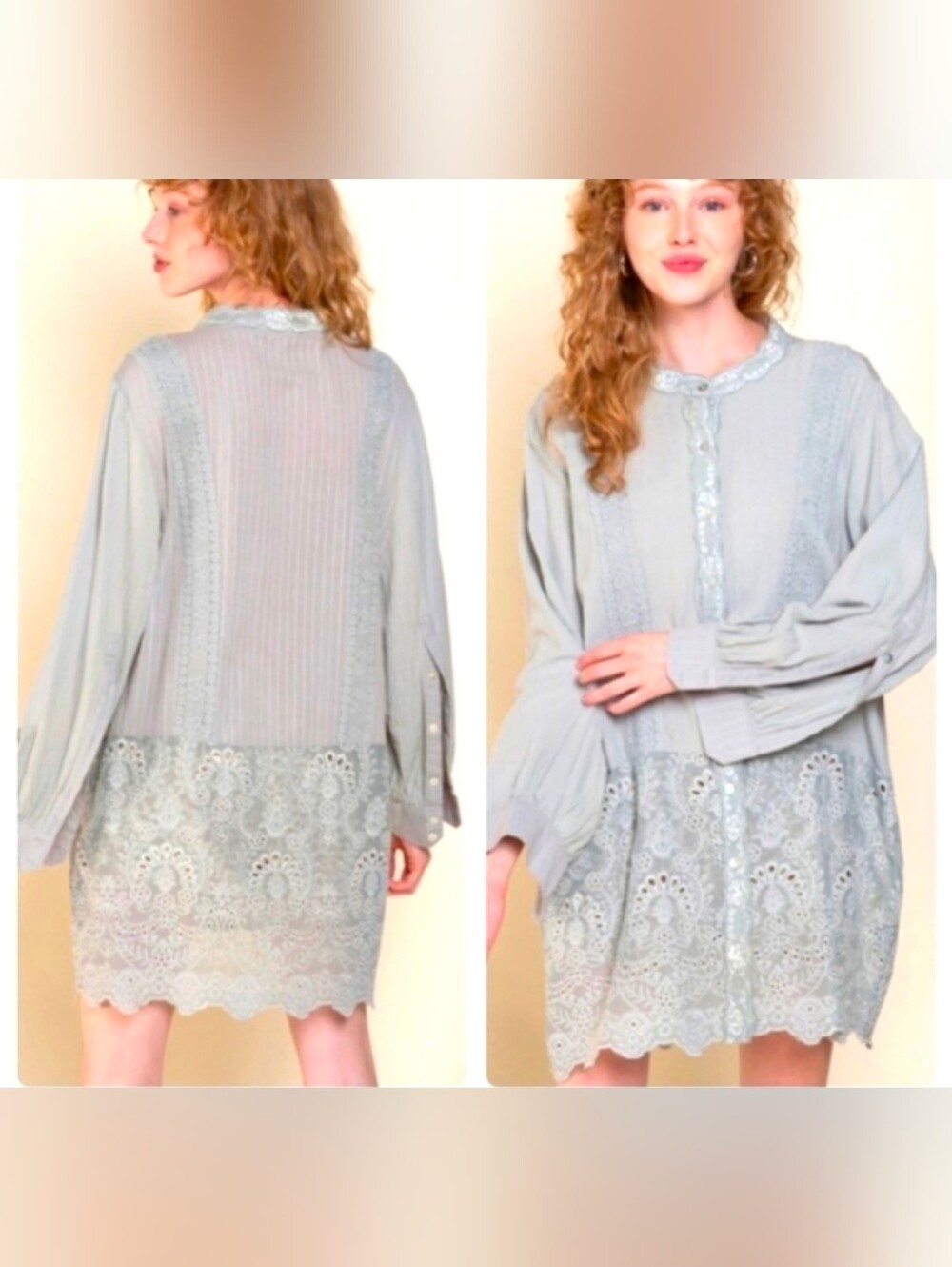 Light Grey Lace Trim Tunic Dress By POL - size L